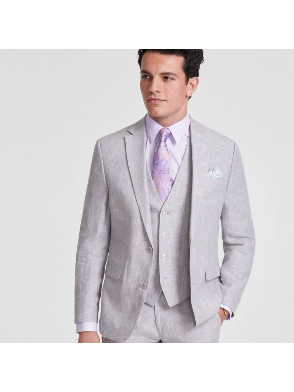 Bar III Men’s Slim Fit Grey Linen Blazer Suit Jacket Sport Coat 42 S